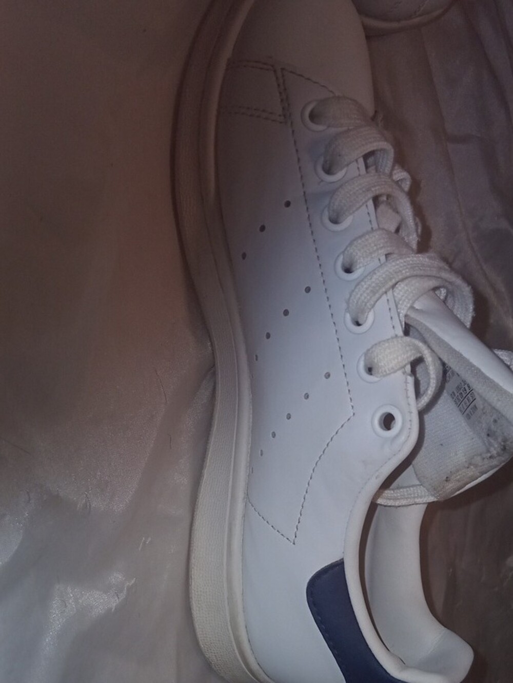 Stan Smith adidas Women's White Sneakers with Blue Tongue Logo - Picture 5 of 8